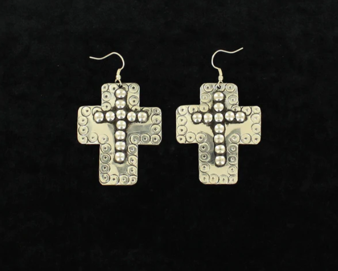 M&F Large Silver Cross Earrings